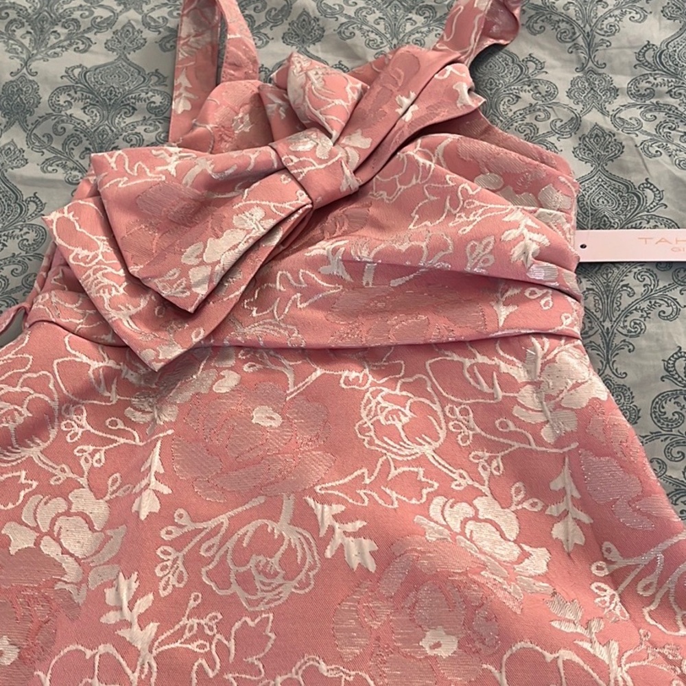 Tahari girls pink and gold dress